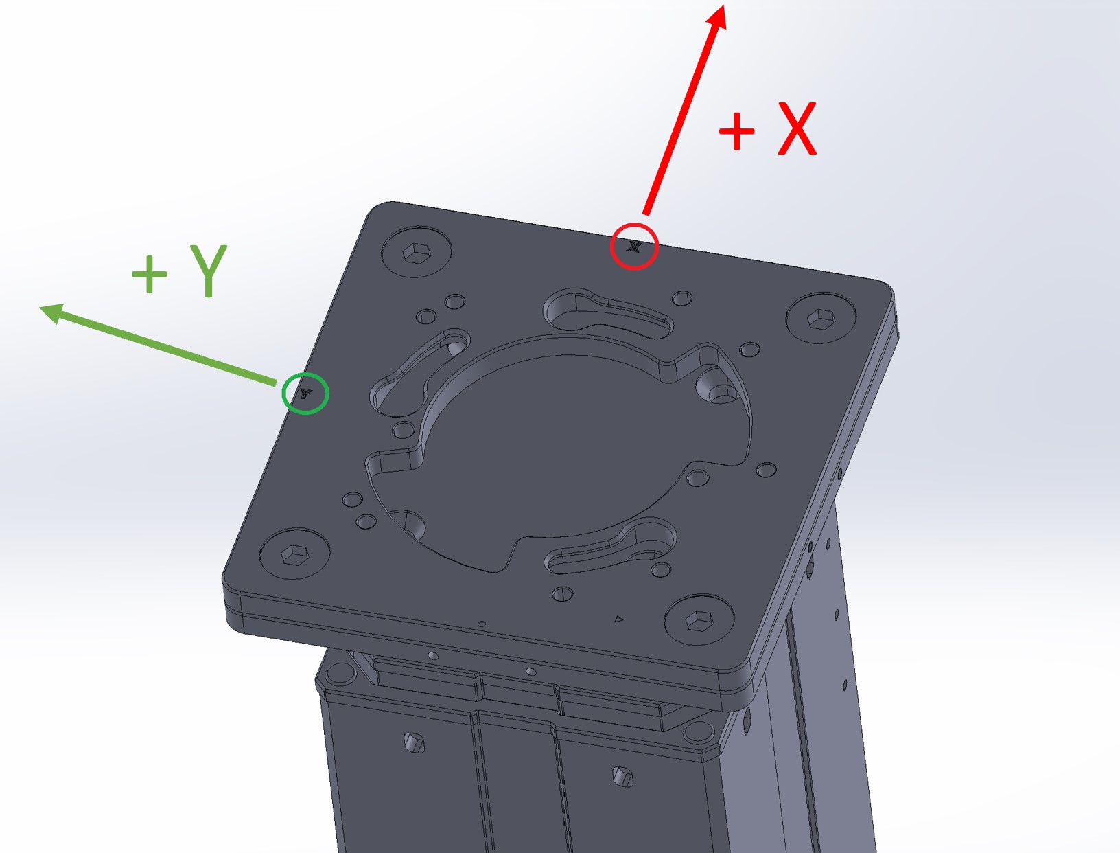 Aligning the O marker on the robot base with the triangle on the mount plate