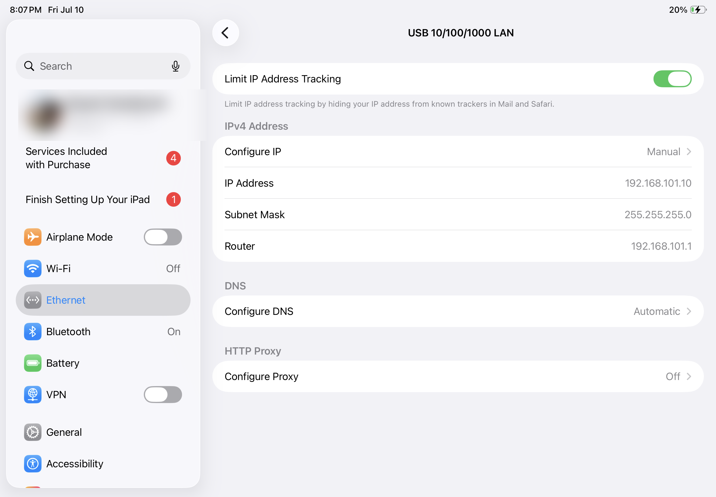 iPad manual IP settings