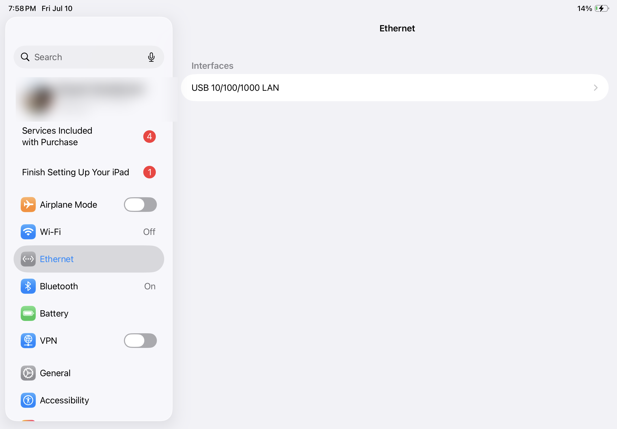 iPad Ethernet settings
