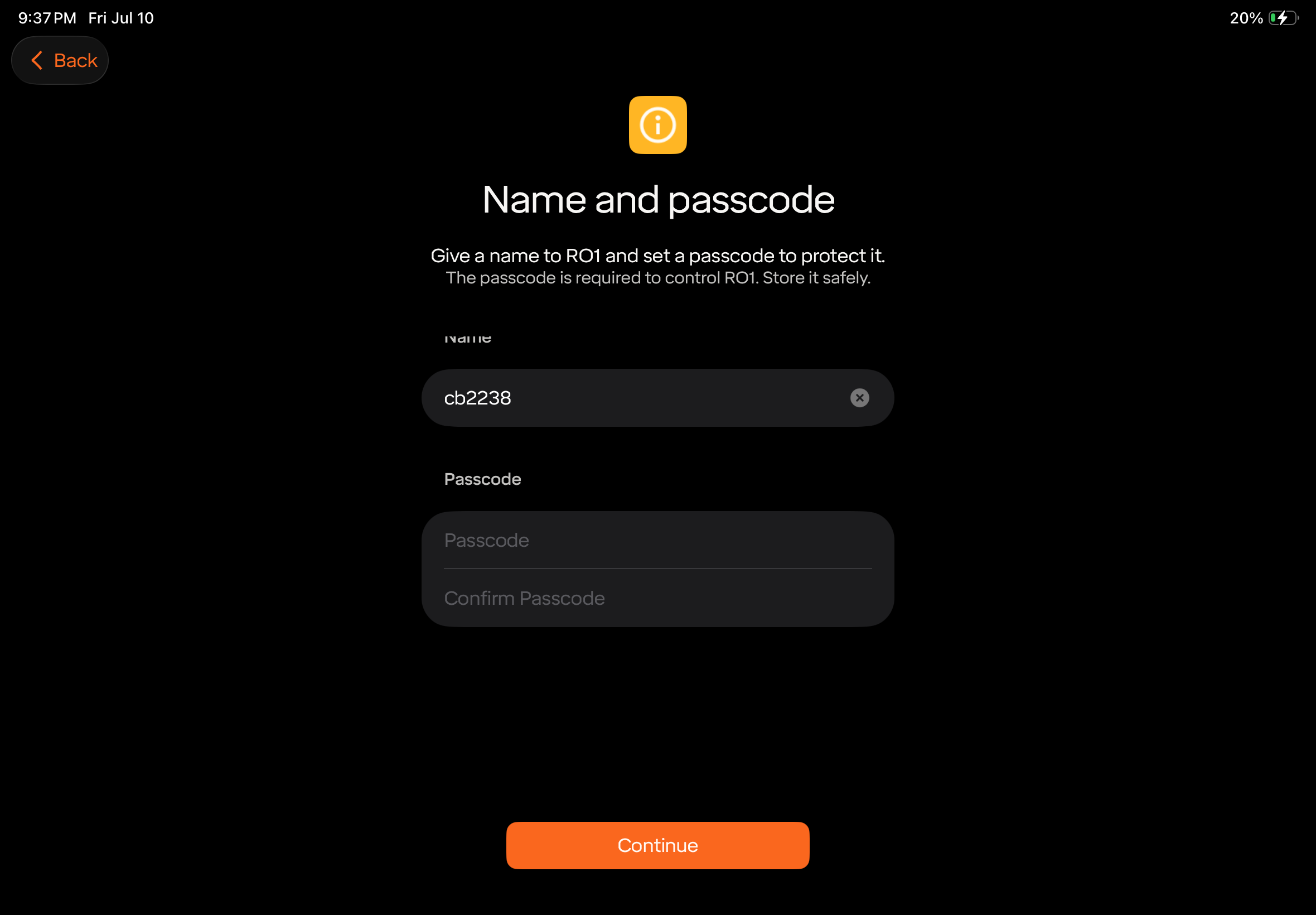 Name and passcode